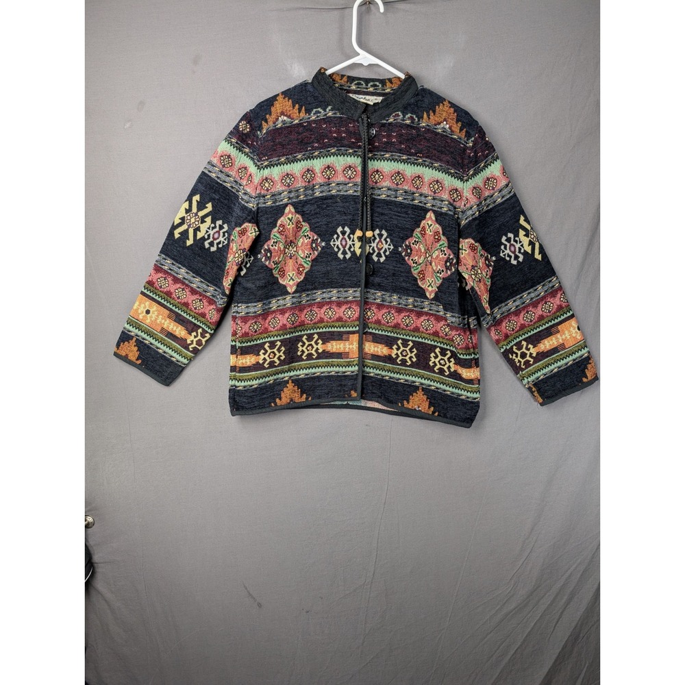 Flashback Womens Large Southwestern Tapestry Jacket Black Cotton Rayon